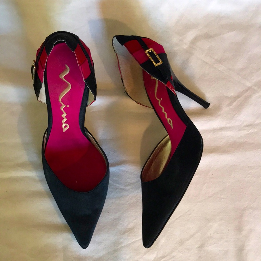 Multicolored heels. Black, red and dark pink.